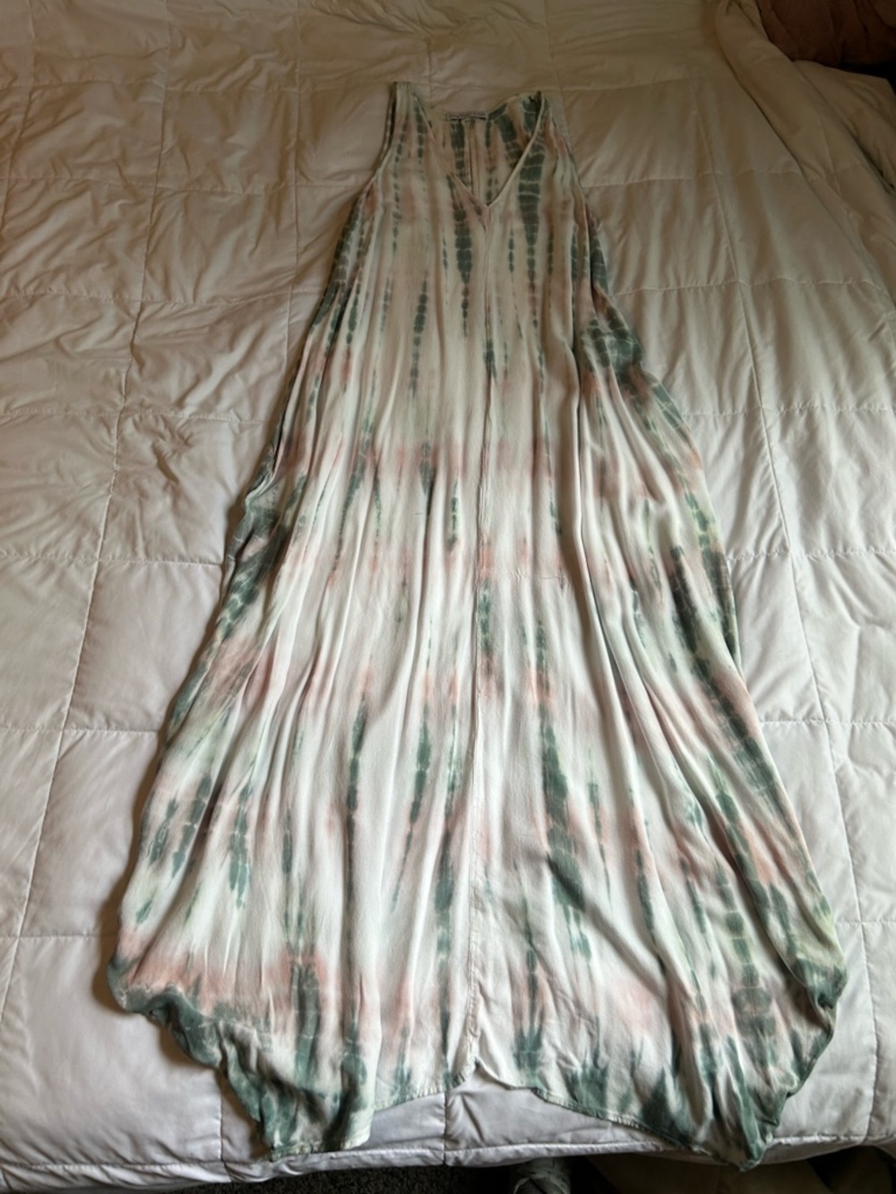 Women's Sleeveless Tie-Dye Maxi Dress in White, Pink & Green